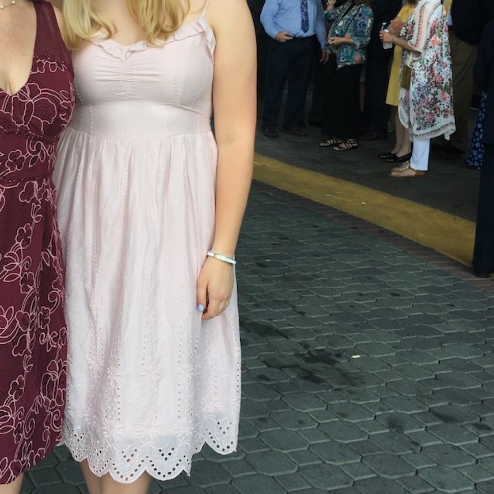 Abercrombie Pink Midi Dress with Floral Eyelet Embroidery